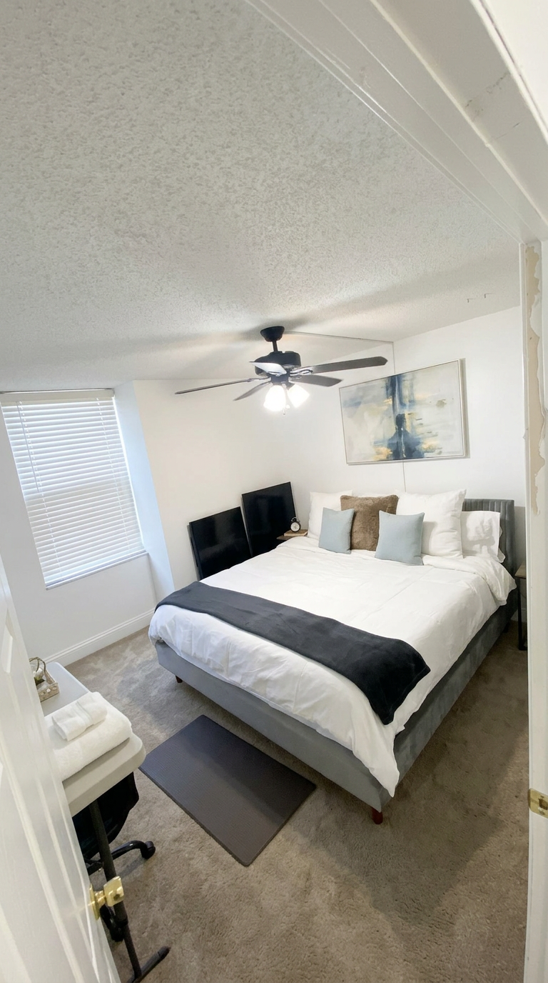 Second bedroom with ceiling fan and window light